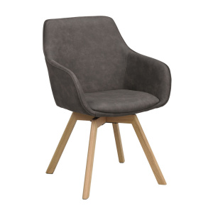 Alison karmstol mörkgrå microfiber/ekben snurr
