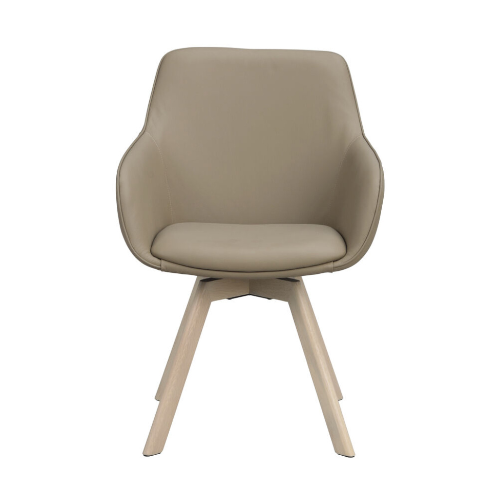 Alison karmstol beige läder/vitpigmenterade ekben snurr