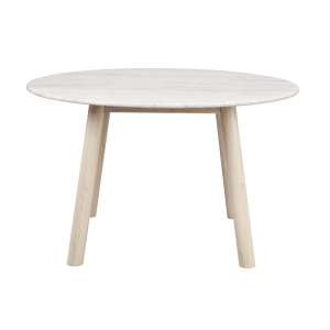 Taransay matbord Ø125 beige travertin/vitpigmenterad ek