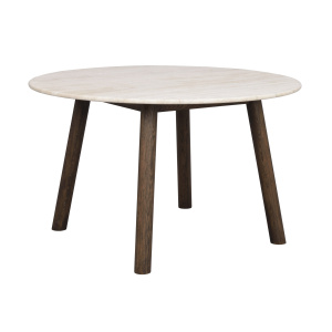 Taransay matbord Ø125 beige travertin/brun ek