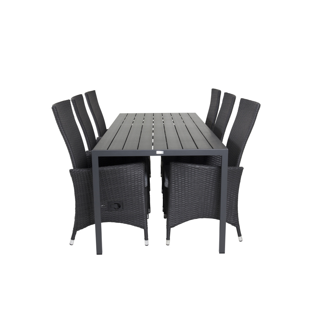 Break Matbord - 205*90 - Svart Alu / Svart Aintwood+Padova Arm Stol Reclin | Matgrupp | Stol för matbord