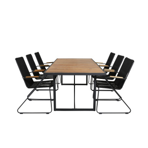 Khung Matbord - Svart Steel / Akacia (teklook) - 200*100cm+Bois Fåtölj | Matgrupp