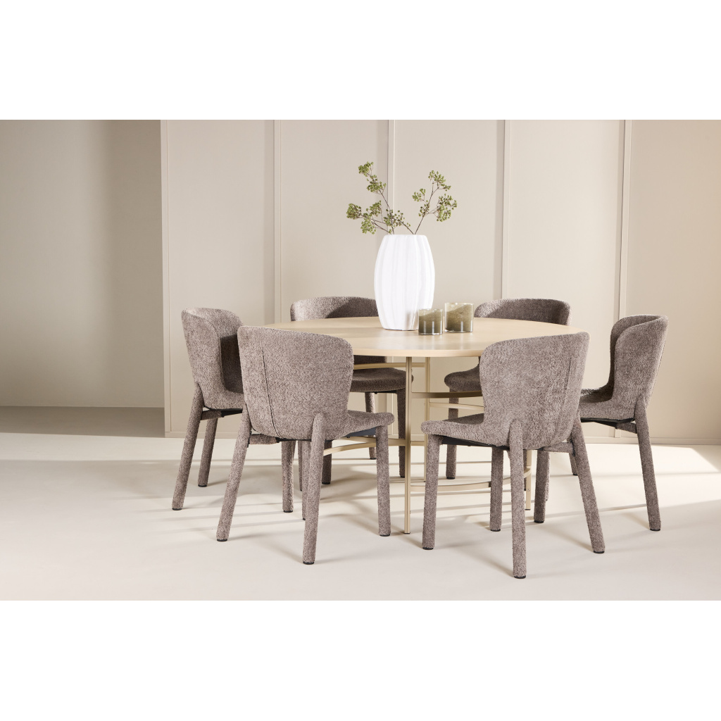 Copenhagen Table - Vitwash/Beige with 6 Astoria Chair - Brun