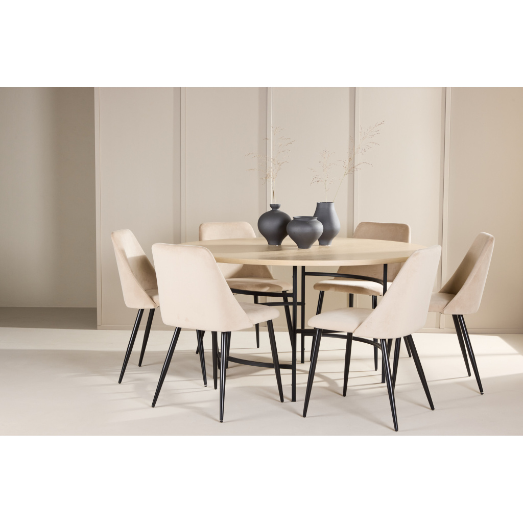 Copenhagen Table - Vitwash/Svartwith 6 Night Chair - Svart/ Beige