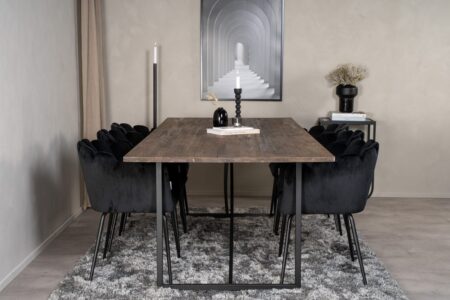 Limhamn & Padang Matstolar Black + Rektangulära Matbord 250 x 100 Nature – Dina Möbler