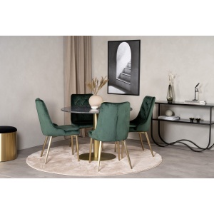 Estelle & Velvet Deluxe Runda Matbord ⌀106 Dark Grey + Matstolar 2-pack Green – Dina Möbler