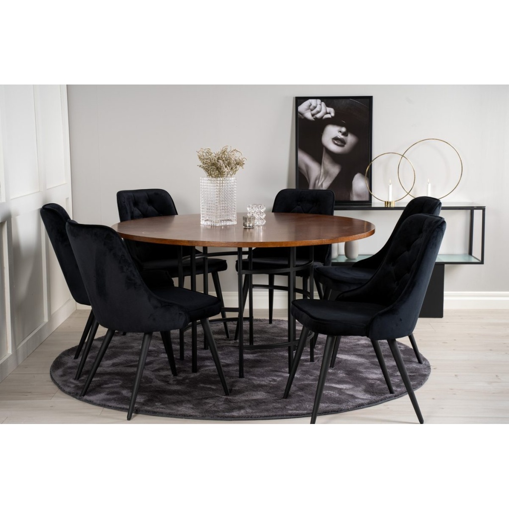 Copenhagen & Velvet Deluxe Runda Matbord ⌀140 Brown + Matstolar Black