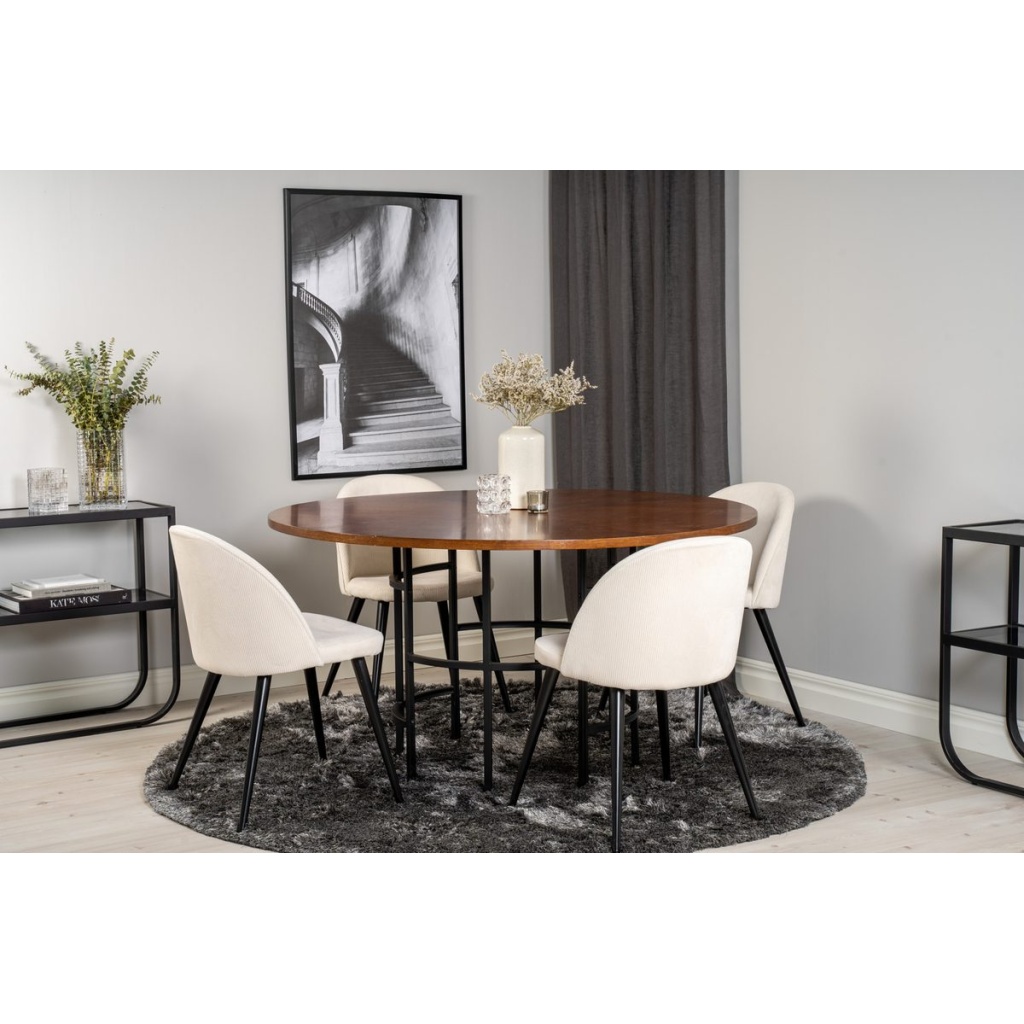 Copenhagen & Velvet Runda Matbord ⌀140 Brown + Matstolar Grädde