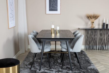 Gold & Velvet Matbord 85x180 + Matstolar Ljusgrå – Dina Möbler