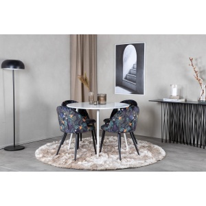 Plaza & Velvet Runda Matbord ⌀100 White + Matstolar 2-pack Black – Dina Möbler