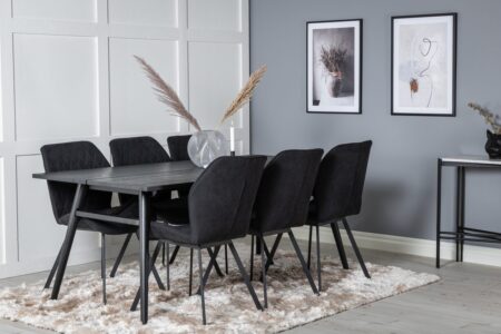 Sleek & Gemma Matbord 95x195 + Matstolar Svart – Dina Möbler