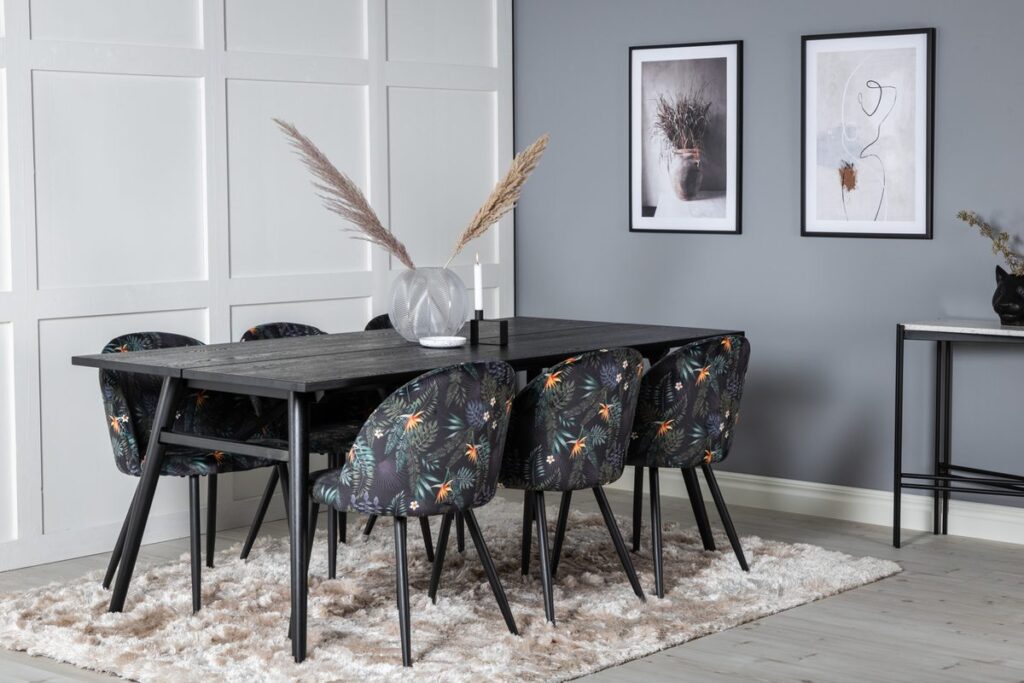 Sleek & Velvet Matbord 95x195 + Matstolar Svart