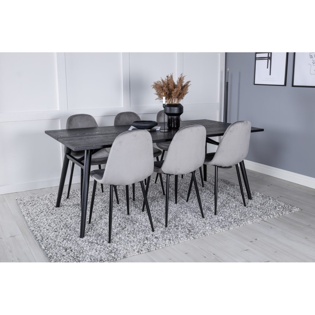 Sleek & Polar Rektangulära Matbord 195 x 95 Black + Matstolar Grå