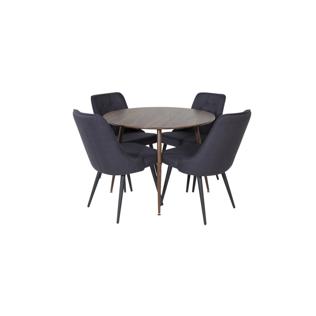 Plaza & Velvet Deluxe Runda Matbord ⌀100 Valnöt + Matstolar Svart