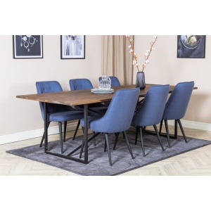 Padang & Velvet Deluxe Rektangulära Matbord 250 x 100 Nature + Matstolar 2-pack Blue – Dina Möbler