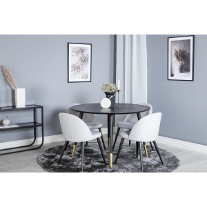 Dipp & Velvet Runda Matbord ⌀115 Black + Matstolar 2-pack Grå – Dina Möbler