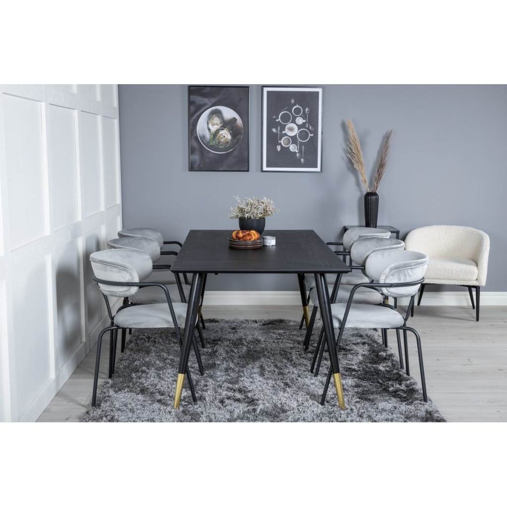 Arrow & Dipp Matstolar Grå + Rektangulära Matbord 180 x 90 Black
