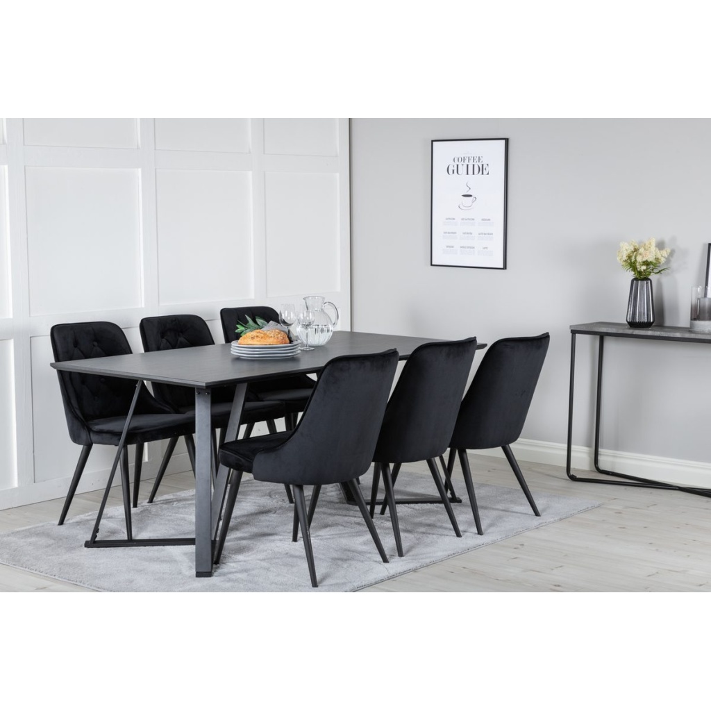 Marina & Velvet Deluxe Rektangulära Matbord 180 x 90 Black + Matstolar Black