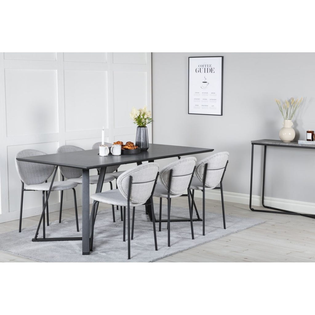 Vault & Marina Matstolar Grå + Rektangulära Matbord 180 x 90 Black