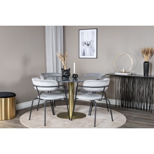 Arrow & Estelle Matstolar 2-pack Grå + Runda Matbord ⌀106 Dark Grey – Dina Möbler