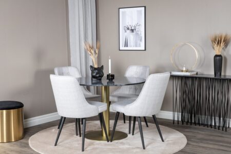 Estelle & Velvet Deluxe Matbord ⌀106 + Matstolar Grå – Dina Möbler