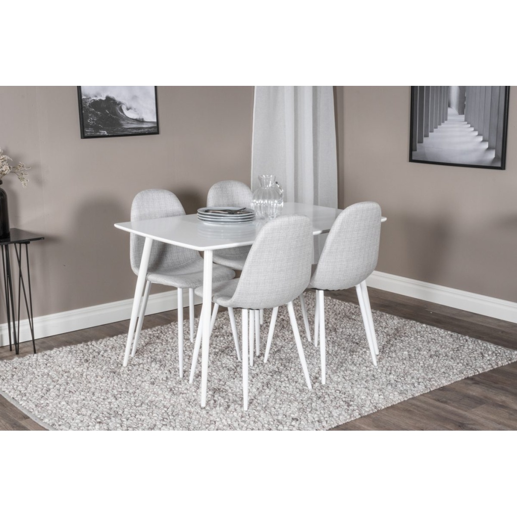 Polar Rektangulära Matbord 120 x 75 White + Matstolar Grå