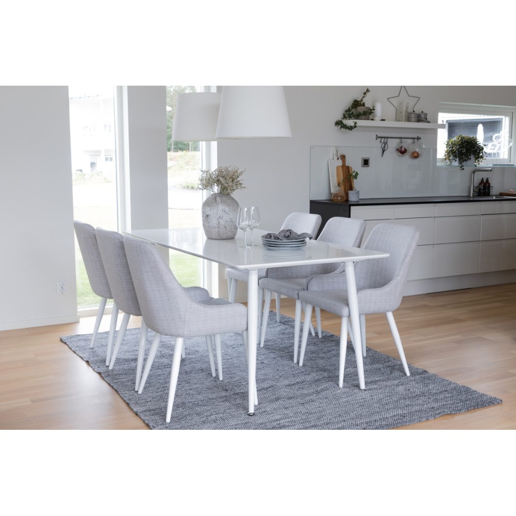 Plaza & Polar Matstolar Grå + Rektangulära Matbord 180 x 90 White