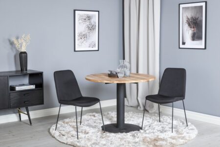 Muce & Cirebon Matstolar Svart + Matbord ⌀100 – Dina Möbler