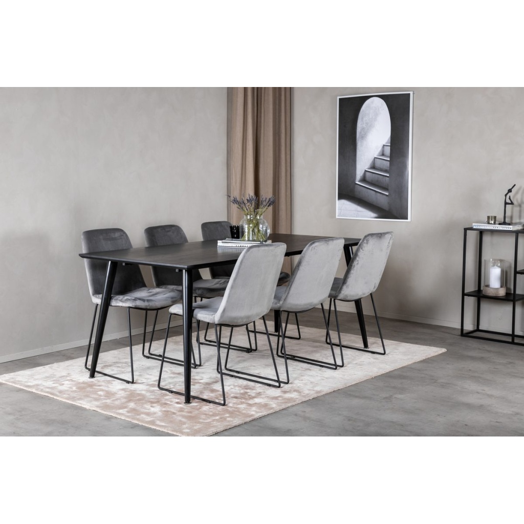 Muce & Dipp Matstolar Grå + Rektangulära Matbord 180 x 90 Black