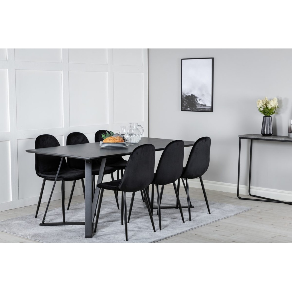 Polar & Marina Matstolar Black + Rektangulära Matbord 180 x 90 Black