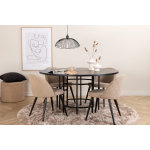 Copenhagen & Velvet Runda Matbord ⌀140 Black + Matstolar 2-pack Beige – Dina Möbler