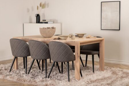 Slider & Velvet Matbord 250*95*75 + Matstolar Grå – Dina Möbler
