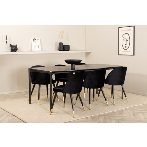 Pelle & Velvet Rektangulära Matbord 190 x 90 Black + Matstolar 2-pack Black – Dina Möbler