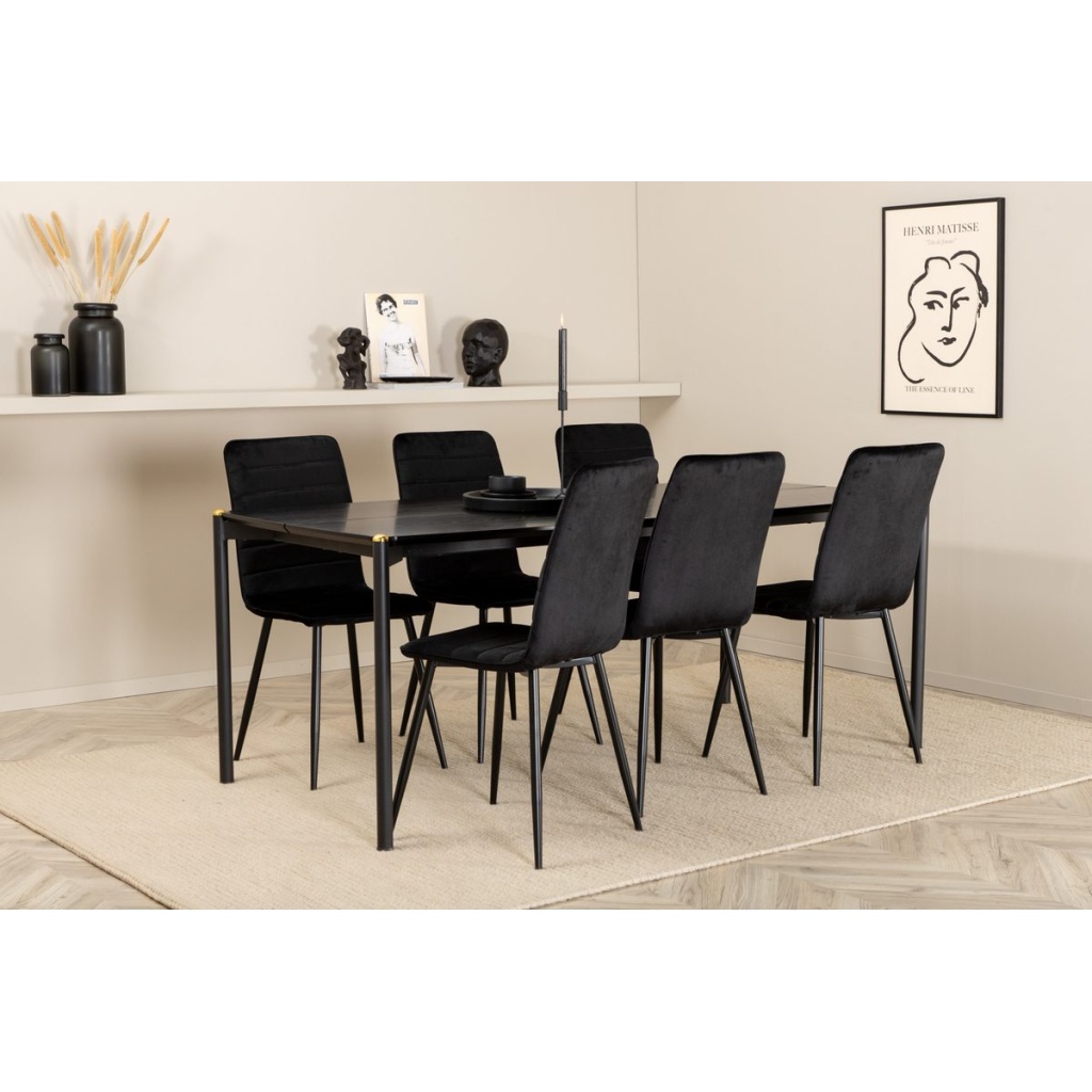 Pelle & Windu Rektangulära Matbord 190 x 90 Black + Matstolar Black