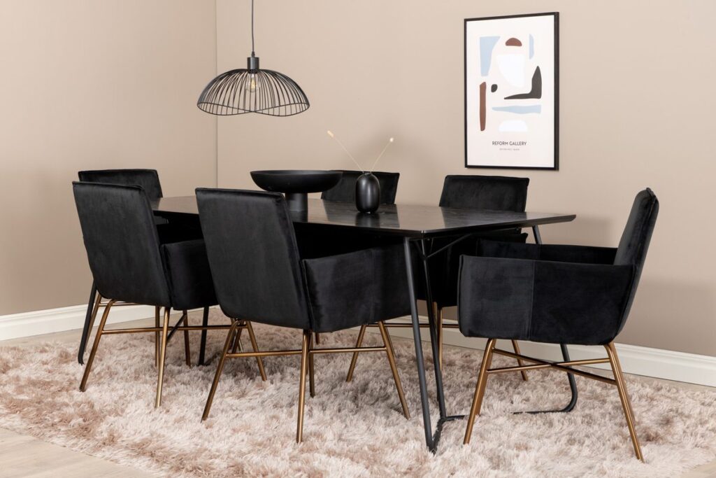 Petra Rektangulära Matbord 190 x 90 Black + Matstolar Black