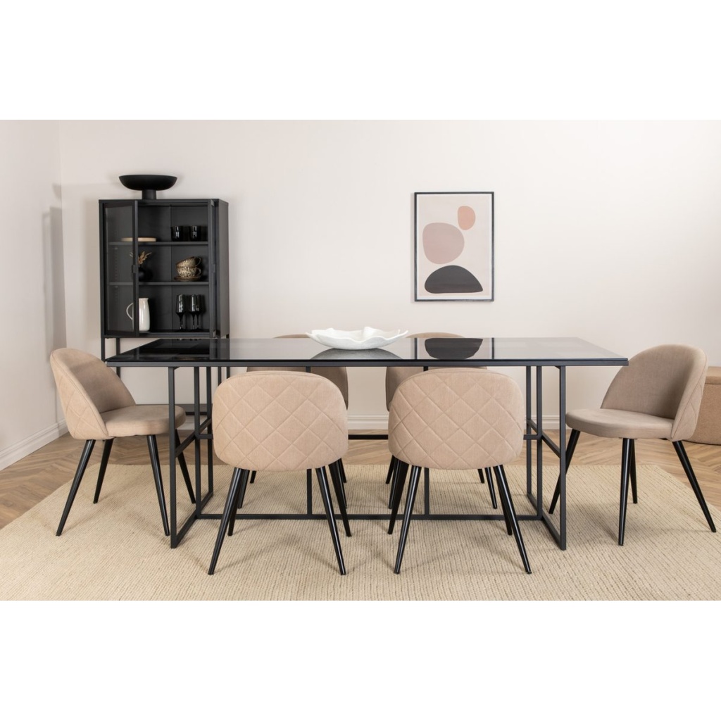 Leif & Velvet Rektangulära Matbord 200 x 90 Black + Matstolar Beige