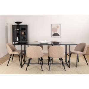 Leif & Velvet Rektangulära Matbord 200 x 90 Black + Matstolar 2-pack Beige – Dina Möbler