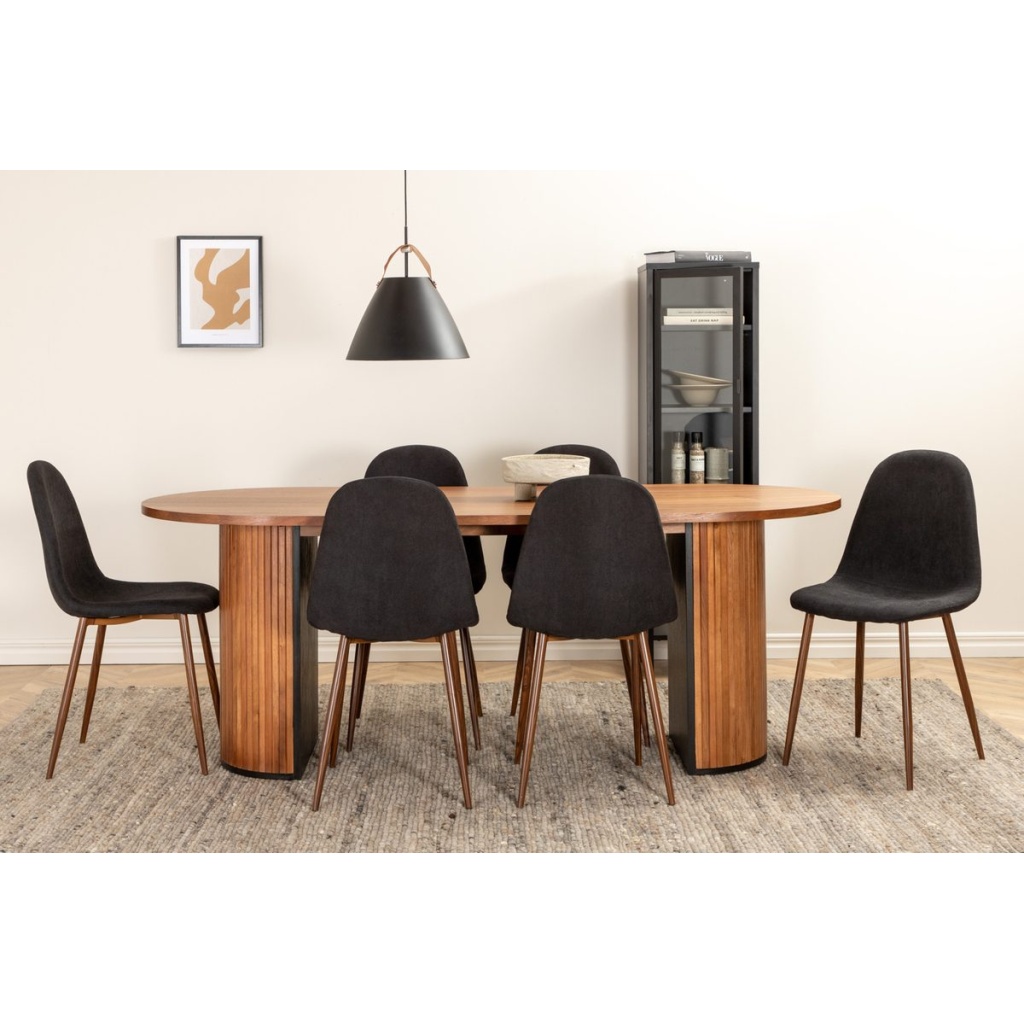 Bianca & Polar Ovala Matbord 200 x 90 Walnut + Matstolar Black