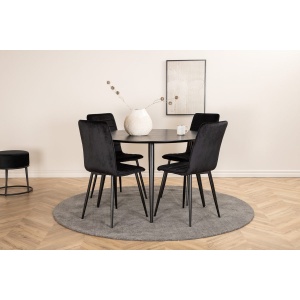 Dipp & Windu Runda Matbord ⌀115 Black + Matstolar 2-pack Black – Dina Möbler