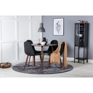 Plaza & Polar Runda Matbord ⌀100 Walnut + Matstolar 2-pack Black – Dina Möbler