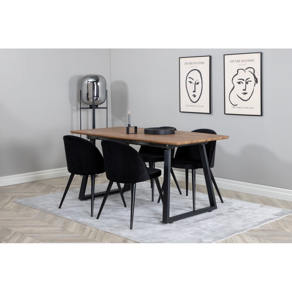 Velvet & Inca Matstolar Black + Rektangulära Matbord 160 x 85 Walnut