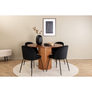 Wrinkles & Bianca Matstolar 2-pack Black + Runda Matbord ⌀110 Walnut – Dina Möbler