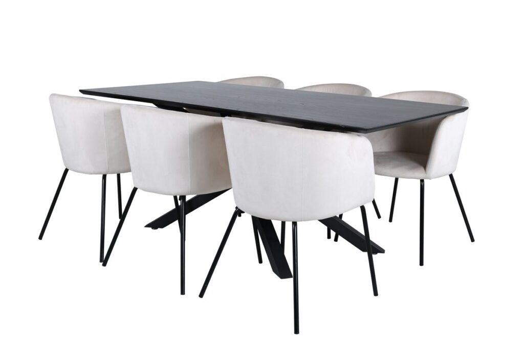 Berit & Piazza Matstolar Beige + Rektangulära Matbord 180 x 90 Black