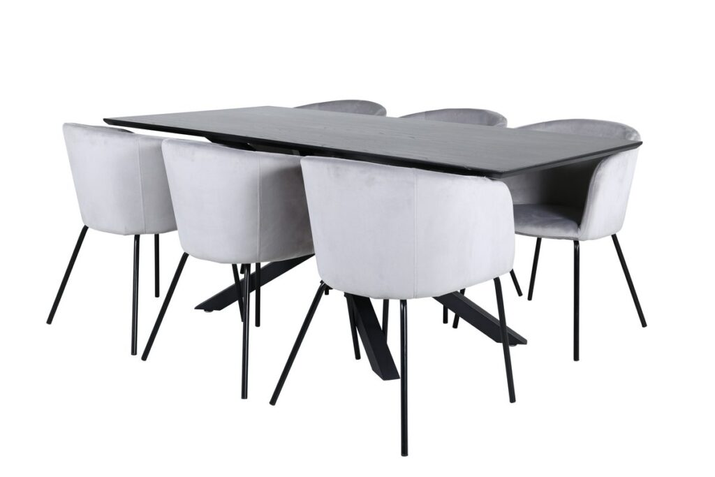 Berit & Piazza Matstolar Grå + Rektangulära Matbord 180 x 90 Black