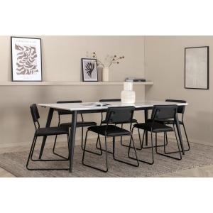 Jimmy & Kenth Rektangulära Matbord 195 x 90 White + Matstolar 2-pack Black – Dina Möbler