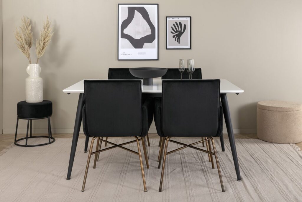 Jimmy & Petra Rektangulära Matbord 150 x 90 White + Matstolar Black