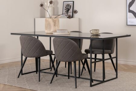 Leif & Velvet Matbord 90x200 + Matstolar Grå – Dina Möbler