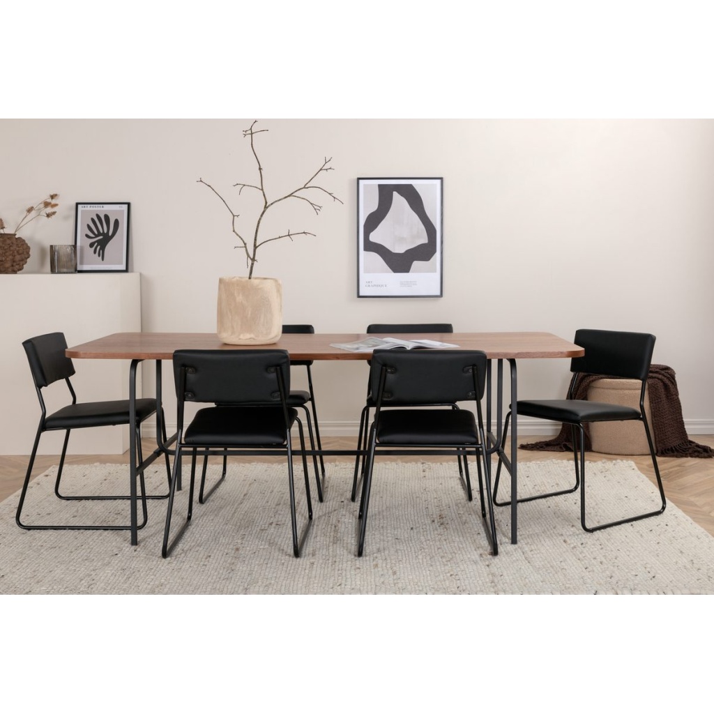 Kenth & Uno Matstolar Black + Rektangulära Matbord 200 x 90 Nature