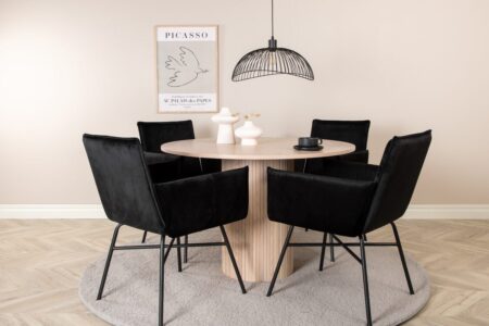 Petra & Bianca Matstolar Svart + Matbord ⌀110 – Dina Möbler