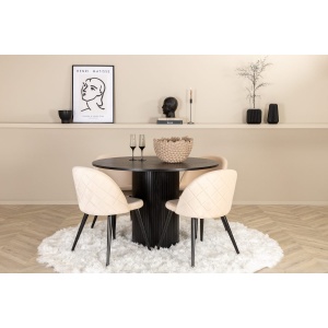 Bianca & Velvet Runda Matbord ⌀110 Black + Matstolar 2-pack Beige – Dina Möbler